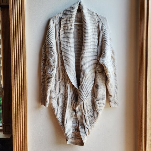 Pink Rose Beige Chunky Cable Knit Angled Open Cardigan Size XL - Picture 5 of 15